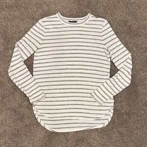 Banana Republic - Gray and White Soft Striped Lightweight Crew Sweater, sz S